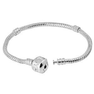 6.3 Inch Sterling Silver Plated "Love" Snap Barrel Clasp Snake Chain European Charm Bracelet For Kids/Children
