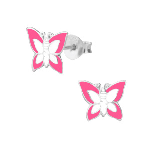 Hypoallergenic Sterling Silver Pink & White Butterfly Stud Earrings for Kids (Nickel Free)