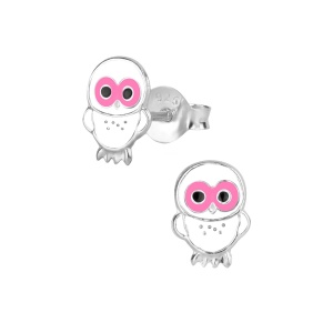 Hypoallergenic Sterling Silver White Owl Stud Earrings for Kids (Nickel Free)