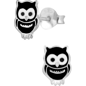 Hypoallergenic Sterling Silver Black Owl Stud Earrings for Kids (Nickel Free)