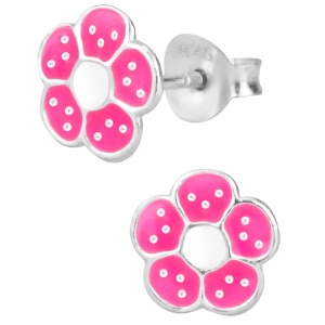 Hypoallergenic Sterling Silver Pink & White Daisy Flower Stud Earrings for Kids (Nickel Free)
