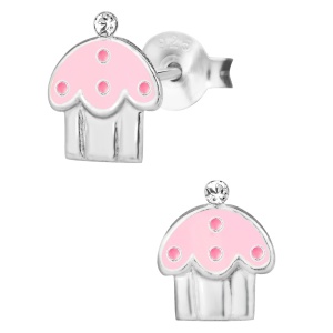 Hypoallergenic Sterling Silver Pink Cupcake Stud Earrings for Kids (Nickel Free)
