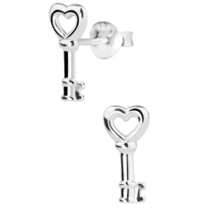 Hypoallergenic Sterling Silver Heart Key Stud Earrings for Kids (Nickel Free)