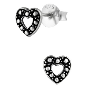 Hypoallergenic Sterling Silver Oxidized Heart Stud Earrings for Kids (Nickel Free)