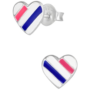 Hypoallergenic Sterling Silver Striped Heart Stud Earrings for Kids (Nickel Free)