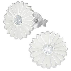 Hypoallergenic Sterling Silver White Flower with Crystal Stud Earrings for Kids (Nickel Free)
