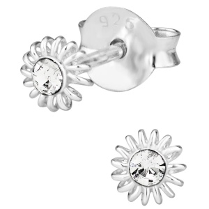 Hypoallergenic Sterling Silver Sun Flower Crystal Stud Earrings for Kids (Nickel Free)