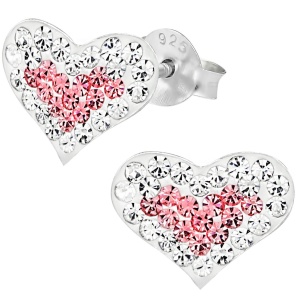Hypoallergenic Sterling Silver Crystal Heart Stud Earrings for Kids (Nickel Free)