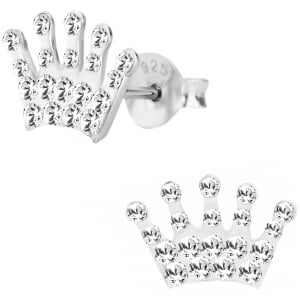 Hypoallergenic Sterling Silver Pave Crystal Princess Crown Stud Earrings for Kids (Nickel Free)