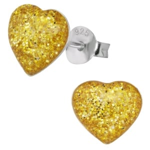 Hypoallergenic Sterling Silver Sparkly Glitter Heart Stud Earrings for Kids (Nickel Free)