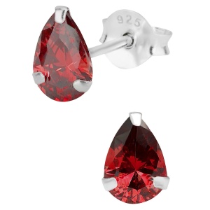 Hypoallergenic Sterling Silver Pear Cut Red CZ Stud Earrings for Kids (Nickel Free)