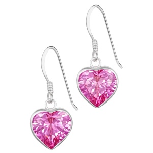 Hypoallergenic Sterling Silver Pink CZ Heart Dangle Earrings for Kids (Nickel Free)