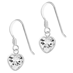 Hypoallergenic Sterling Silver 7mm CZ Heart Dangle Earrings for Kids (Nickel Free)