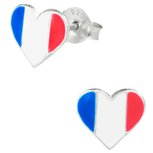 Hypoallergenic Sterling Silver French Flag Heart Stud Earrings for Kids (Nickel Free)