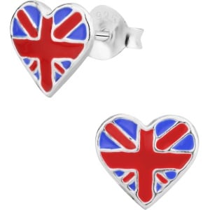 Hypoallergenic Sterling Silver British Flag Heart Stud Earrings for Kids (Nickel Free)