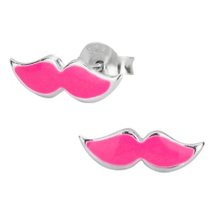 Hypoallergenic Sterling Silver Pink Mustache Stud Earrings for Kids (Nickel Free)