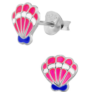 Hypoallergenic Sterling Silver Pink Seashell Stud Earrings for Kids (Nickel Free)