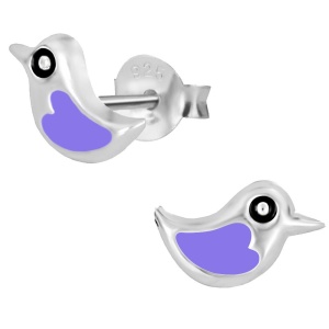 Hypoallergenic Sterling Silver Purple Birdie Stud Earrings for Kids (Nickel Free)