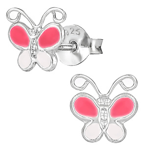 Hypoallergenic Sterling Silver Pink Butterfly Stud Earrings for Kids (Nickel Free)