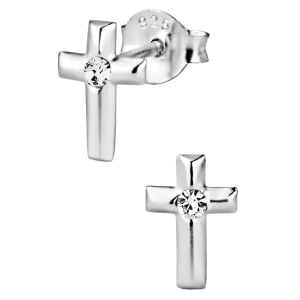 Hypoallergenic Sterling Silver Crystal Cross Stud Earrings for Kids (Nickel Free)