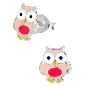 Hypoallergenic Sterling Silver Pink Owl Stud Earrings for Kids (Nickel Free)