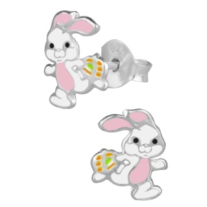 Hypoallergenic Sterling Silver Easter Bunny Stud Earrings for Kids (Nickel Free)