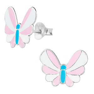 Hypoallergenic Sterling Silver Pink & Blue Butterfly Stud Earrings for Kids (Nickel Free)