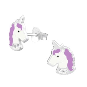 Hypoallergenic Sterling Silver Unicorn Stud Earrings for Girls (Nickel Free) (Crystal/Purple)