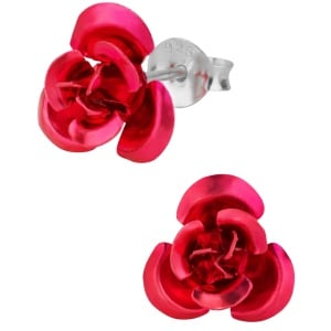Hypoallergenic Sterling Silver Red Rose Stud Earrings for Kids (Nickel Free)