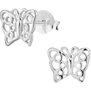 Hypoallergenic Sterling Silver Butterfly Filigree Stud Earrings for Kids (Nickel Free)