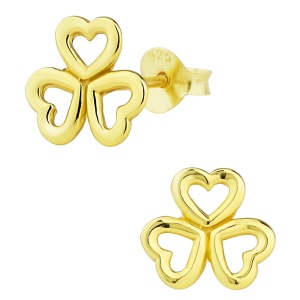 Hypoallergenic 14k Gold Plated Sterling Silver Triple Heart Stud Earrings for Kids (Nickel Free)