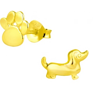 Hypoallergenic Sterling Silver Puppy & Paw Print Cute Mismatched Stud Earrings for Kids (Nickel Free)