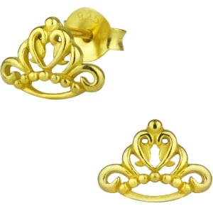 Hypoallergenic Sterling Silver Pretty Princess Crown Stud Earrings for Kids (Nickel Free)