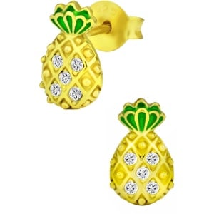 Hypoallergenic Sterling Silver Pave CZ Crystal Pineapple Stud Earrings for Kids (Nickel Free)