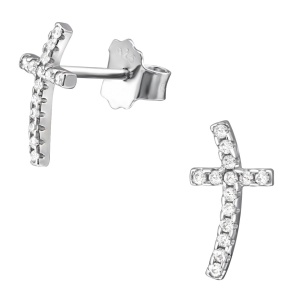 Hypoallergenic Sterling Silver CZ Cross Stud Earrings for Kids (Nickel Free)