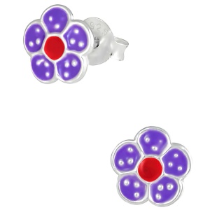 Hypoallergenic Sterling Silver Purple & Red Daisy Flower Stud Earrings for Kids (Nickel Free)