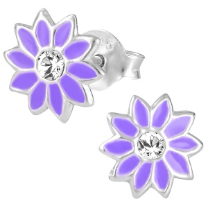 Hypoallergenic Sterling Silver Purple Jeweled Sun Flower Stud Earrings for Kids (Nickel Free)