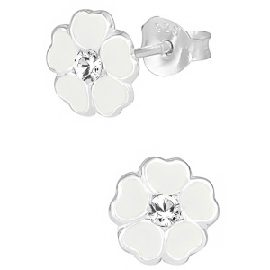 Hypoallergenic Sterling Silver White Jeweled Flower Stud Earrings for Kids (Nickel Free)