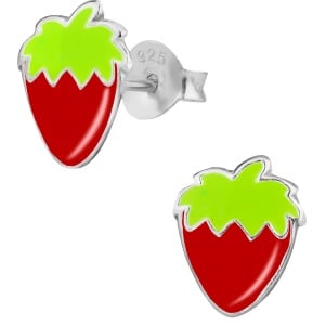 Hypoallergenic Sterling Silver Strawberry Stud Earrings for Kids (Nickel Free)