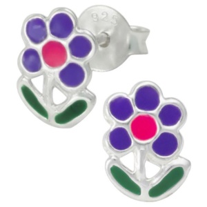 Hypoallergenic Sterling Silver Pink & Purple Daisy Flower Stud Earrings for Kids (Nickel Free)