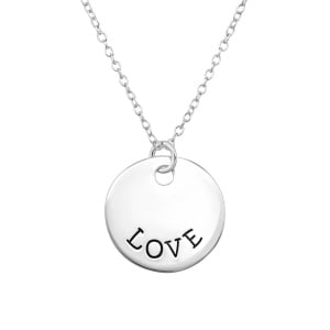 .925 Sterling Silver Love Disc Pendant Necklace for Girls