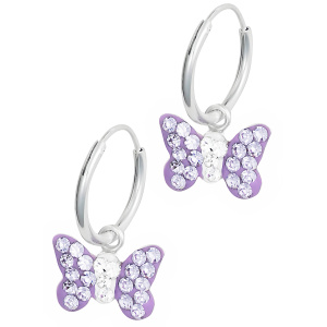 Hypoallergenic Sterling Silver Lavender Crystal Butterfly Hoop Earrings for Kids (Nickel Free)