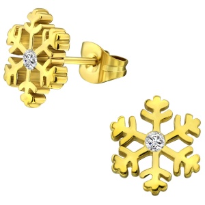 14k Yellow Gold Plated Surgical Steel Cubic Zirconia Snowflake Earrings