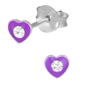 Hypoallergenic Sterling Silver Purple Jeweled Heart Stud Earrings for Kids (Nickel Free)