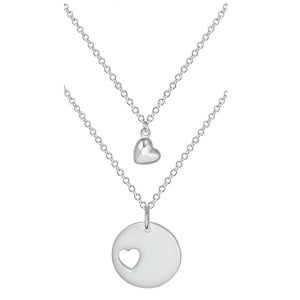 Mother Daughter Necklaces for 2: Sterling Silver Plated Heart Charm & Heart Cut Out Necklaces