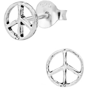 Hypoallergenic Sterling Silver Peace Sign Stud Earrings for Kids (Nickel Free)